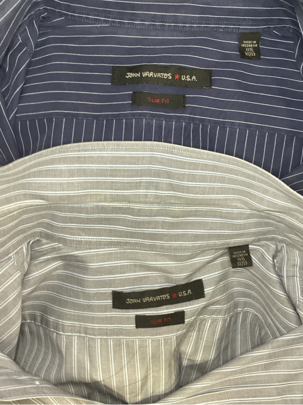 Two John Varvatos Men's Navy and Light Gray Striped Dress Shirts - M Slim Fit